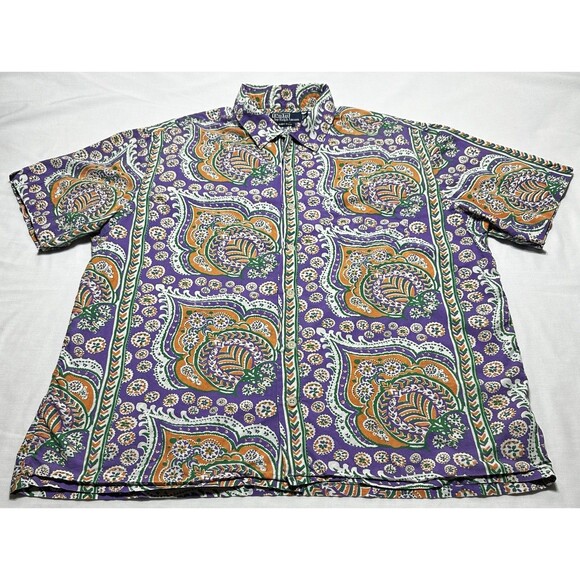 Polo Ralph Lauren Shirt Men’s Large Purple Paisley Andy Camp Loop Button *READ